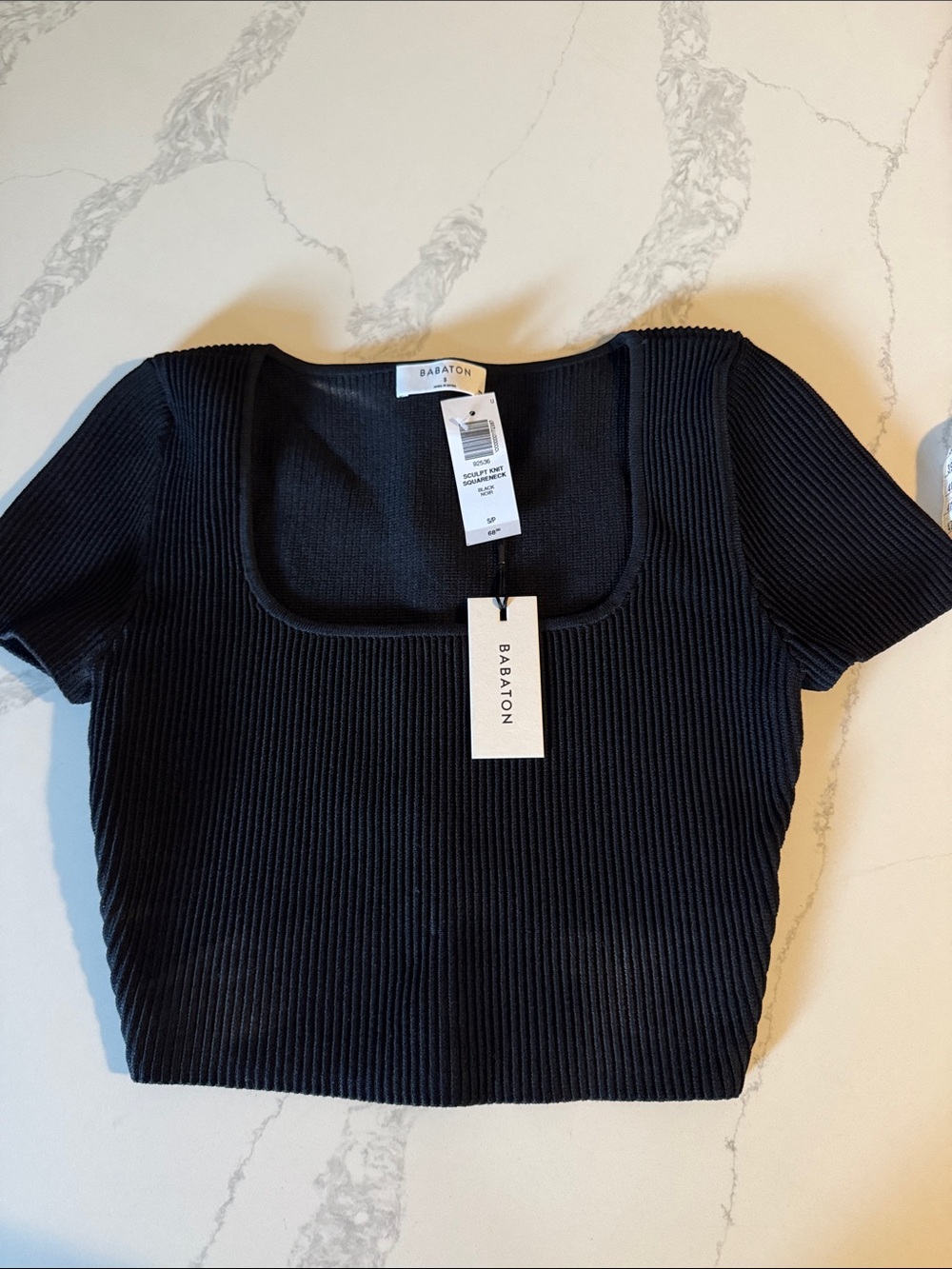 Babaton Black Ribbed Short-Sleeve Crop Top